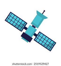 Satélite azul con dos paneles solares adecuados para conceptos tecnológicos, espaciales y científicos en materiales educativos, artículos o presentaciones