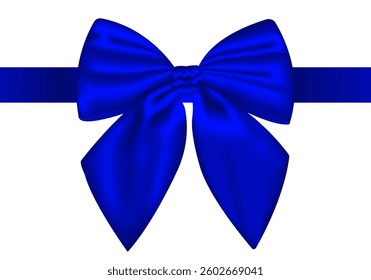 blue satin bow on white background