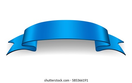 Blue satin empty ribbon. Blank banner. Design decoration ribbon element isolated on white background. Vintage retro banner style. Template guarantee product Vector illustration