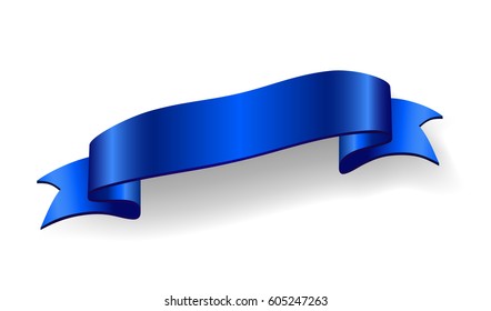 Blue satin empty ribbon. Blank banner. Design decoration ribbon element, isolated on white background. Vintage retro banner style. Vector illustration