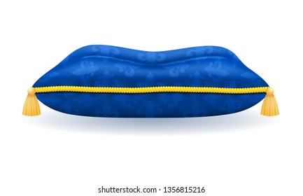 blue satin pillow with gold rope and tassels vector illustration isolated on white background