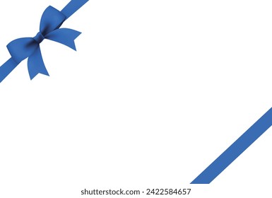 Blue satin ribbon and bow isolated on white background. Holiday decoration. Vector illustration.