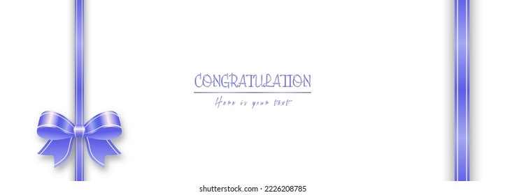 Blue satin ribbon with a bow. Template for background, greeting card, banner, greeting card, poster, invitation and creative design. Flat style