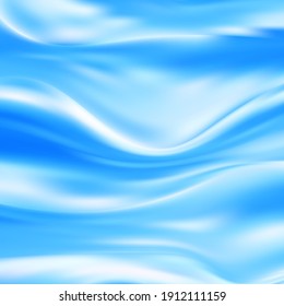 Blue Satin Silky Fabric Fabric Textile Pleated Drape Backdrop Wavy folds. With soft waves and fluttering in the wind Texture of crumpled paper. object Vector, illustration