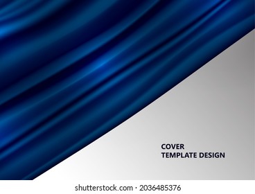Fondo de la ola de satén azul. Textura suave y brillante de tela de seda, giratoria de flujo azul oscuro. Ilustración del vector