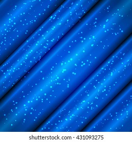 Blue satin waves with tinsel. Blue background. Vector illustration