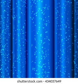 Blue satin waves with tinsel. Blue background. Vector illustration