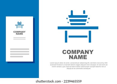 Blue Sauna bench with bucket icon isolated on white background. Logo design template element. Vector
