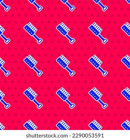 Blue Sauna brush icon isolated seamless pattern on red background. Wooden brush with coarse bristles for washing in the bath. Anti cellulite massage.  Vector