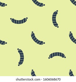 Blue Sausage icon isolated seamless pattern on yellow background. Grilled sausage and aroma sign.  Vector Illustration