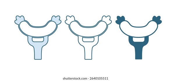 Blue Sausage on the fork icon isolated on white background. Grilled sausage and aroma sign.  Vector