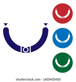 Blue Sausage with steam icon isolated on white background. Grilled sausage and aroma sign. Set color icons in circle buttons. Vector Illustration