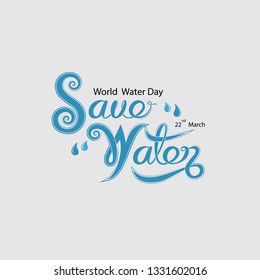Blue Save Water Typographical Design Elements.World Water Day icon.March,22.Minimalistic design for World Water Day concept.Vector illustration
