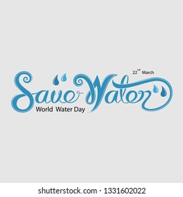 Blue Save Water Typographical Design Elements.World Water Day icon.March,22.Minimalistic design for World Water Day concept.Vector illustration
