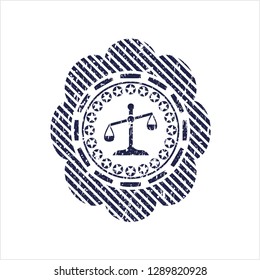 Blue scale icon inside distress grunge stamp