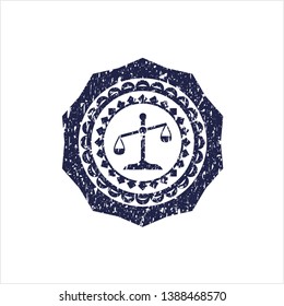 Blue scale icon inside distress rubber grunge texture seal