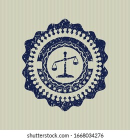Blue scale icon inside rubber stamp with grunge texture