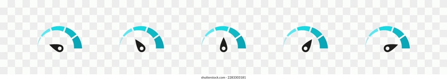 Maßstab für blaues Messgerät. Geschwindigkeitszeichen. Internetgeschwindigkeit, Messgerät, Armaturenbrett, Anzeiger, Tachometer, Skala. Level Risk Graphen oder Kontrollqualität. Vektorgrafik.