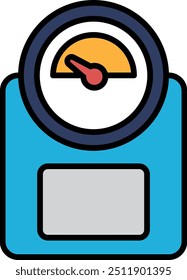 A blue scale with a red pointer and a white background. The scale is a digital one and the pointer is pointing to the number 50