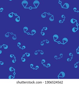 Blue Scales of justice icon isolated seamless pattern on blue background. Court of law symbol. Balance scale sign. Vector Illustration