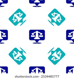 Escamas azules del icono de la justicia aislado sin patrón sobre fondo blanco. Símbolo de la corte de justicia. Signo de escala de equilibrio.  Vector