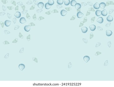Blue Scallop Background Gray Vector. Seashell Print Pattern. Watercolor Texture. Sandstone Oyster Doodle Textile Card.