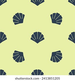 Blue Scallop sea shell icon isolated seamless pattern on yellow background. Seashell sign.  Vector