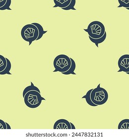 Blue Scallop sea shell icon isolated seamless pattern on yellow background. Seashell sign.  Vector