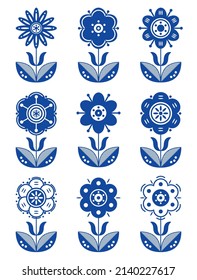 Blue scandinavian flowers. Element for design creation. Vector illustration.