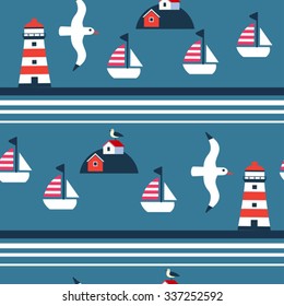 blue Scandinavian nautical seamless pattern