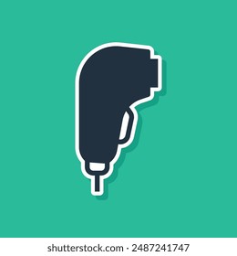 Blue Scanner scanning bar code icon isolated on green background. Barcode label sticker. Identification for delivery with bars.  Vector