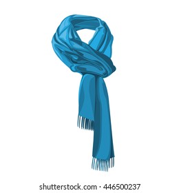 Blue Scarf Isolated On White. Vector Illustration,