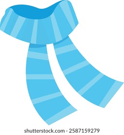 Blue scarf with light blue stripes, flowing and draped, made of soft material. Fashion, warmth, winter