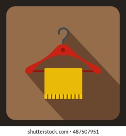 Blue scarf on coat hanger icon in flat style on a coffee background vector illustration