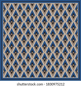 Blue scarf pattern design with geometric motif. Silk scarves