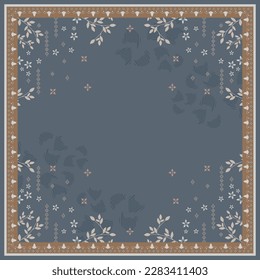 Blue scarf pattern with floral ornament. Hijab motifs