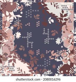Blue scarf pattern with flowery ornament design