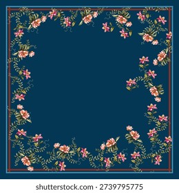 blue scarf pattern flowery ornament design