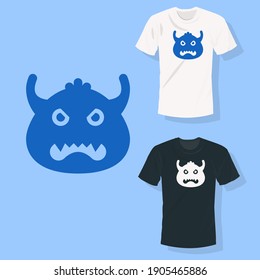 blue scary monster head with antenna t shirt clothing fashion design