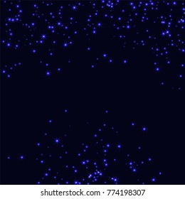 Blue scattered chaotically confetti stars on black. Luxury festive background. Element of design. It is suitable for business cards, banners, posters. Vector illustration, EPS 10.