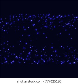 Blue scattered chaotically confetti stars on black. Luxury festive background. Element of design. It is suitable for business cards, banners, posters. Vector illustration, EPS 10.