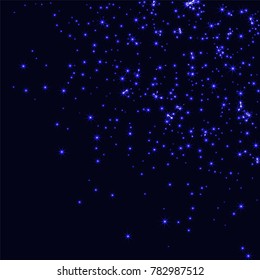 Blue scattered chaotically confetti stars on black. Luxury festive background. Element of design. It is suitable for business cards, banners, posters. Vector illustration, EPS 10.