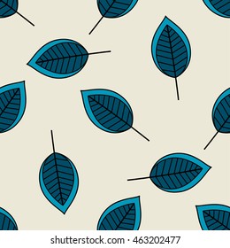 Blue scattered leaves nature seamless pattern. Vector illustration
