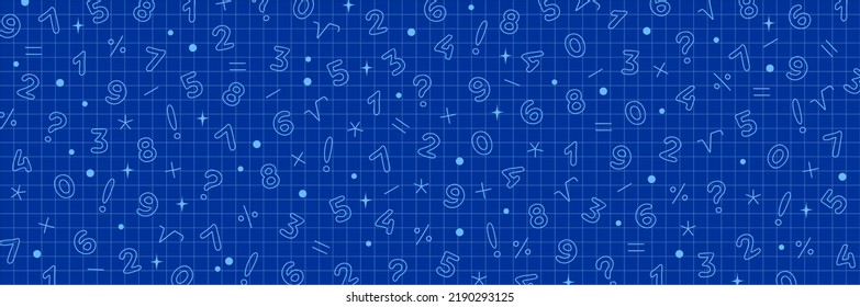 Blue school background in cell with numbers and arithmetic signs. Vector illustration