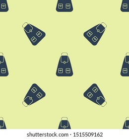 Blue School backpack icon isolated seamless pattern on yellow background.  Vector Illustration
