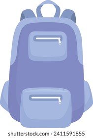 Blue school backpack isolated on white. Simple rucksack for students, back to school and education supplies vector illustration.