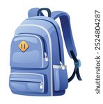 Blue school backpack. Vector cartoon illustration isolated on white background