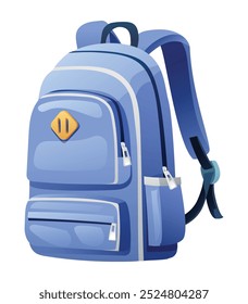 Blue school backpack. Vector cartoon illustration isolated on white background