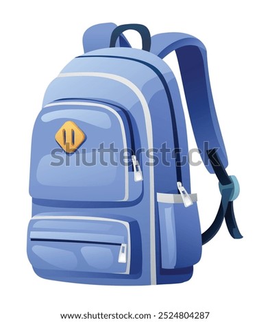 Blue school backpack. Vector cartoon illustration isolated on white background