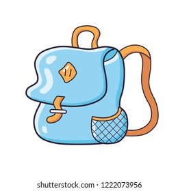 Blue school bag backpack isolated cartoon vector